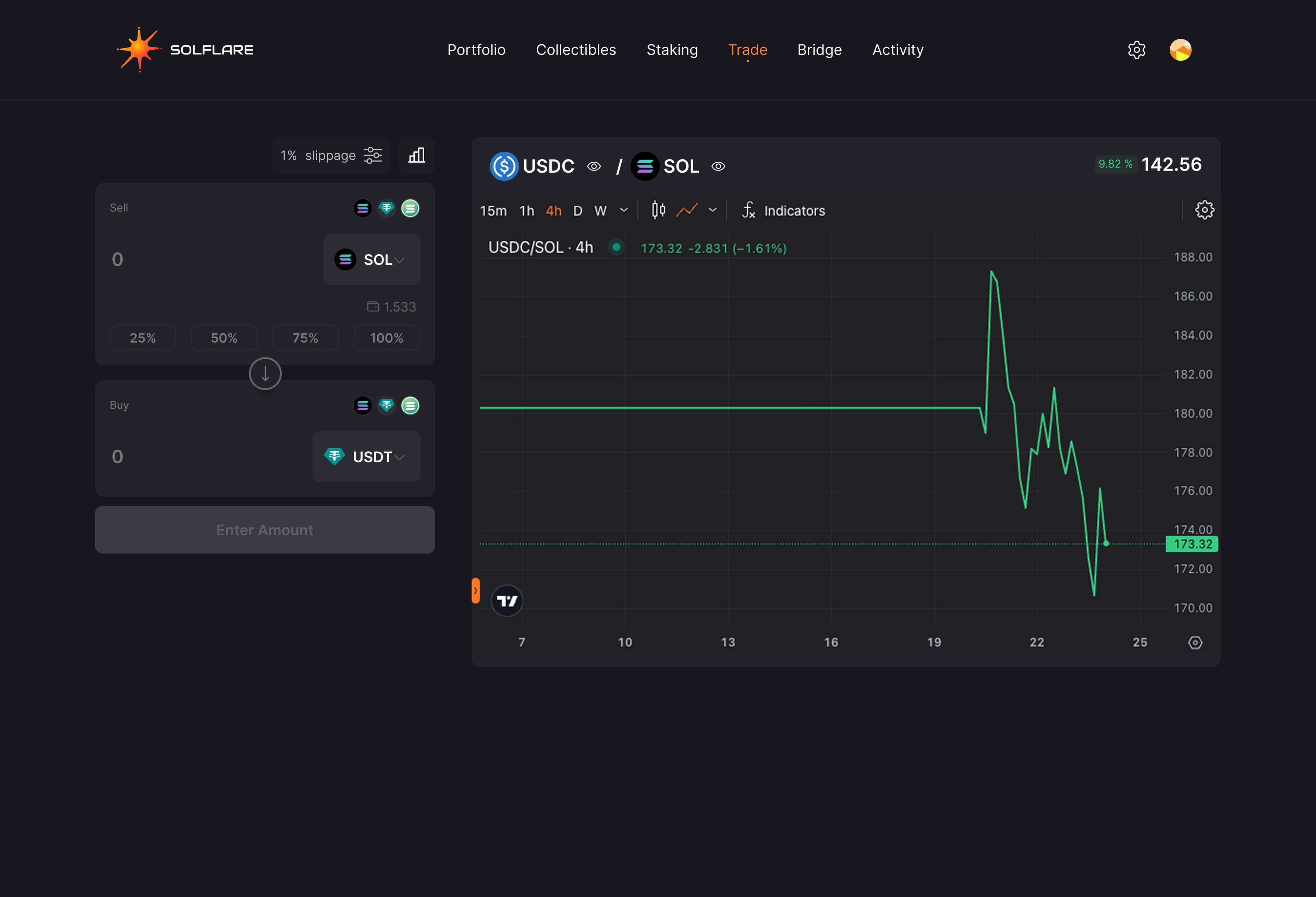 Solflare wallet swap interface